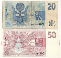 Csehország 1993. 50K + 1994. 20K T:F,VG 50K szép papírral
Czech Republic 1993. 50 Korun + 1994. 20 ...