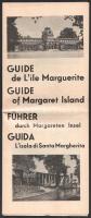 cca 1930-1940 A Margit-szigetet bemutató, többnyelvű idegenforgalmi prospektus, fekete-fehér képekkel (benne a sziget térképe, Hotel Palatinus, zenélő kút, stb.) Bp., Klein J.-ny., 4 sztl. lev. Tűzött papírkötés, hajtott, egy lapon szakadással.