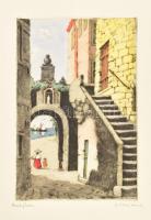 Csillag József (1894-1977): Bordighera. Színezett rézkarc, papír, jelzett, lap széle kissé sérült, 23,5×16 cm.