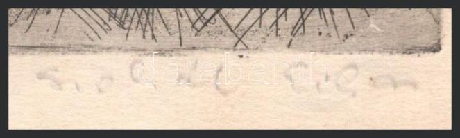 Szakál Tibor (-): Figurák. Rézkarc, papír, jelzett, lap széle vágott és kissé foltos, 24×14,5 cm