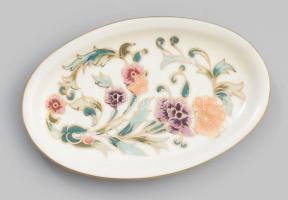 Zsolnay virágmintás ékszeres tálka, jelzéssel, hibátlan, h: 11 cm