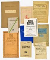 10 db vegyes igazolvány (munkakönyv, légoltalmi igazolvány, népiskolai értesítő, stb.)