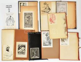 12 db vegyes ex libris, lapokra, könyvborítókra ragasztva