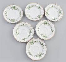 Hollóházi zöld virágmintás mokkás készlet, teljes, jelzéssel, fedő virágán minimális kopottsággal, s...