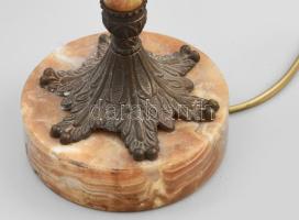 Antik asztali lámpa, ónix, bronz, üveg, új vezetékkel, szép állapotban, m: 38 cm