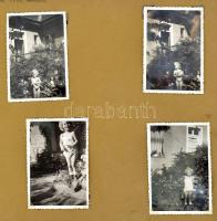 1944-1947 Családi fotóalbum, főként gyerekekről készült felvételek, különböző helyszínek (Siófok, Mosonmagyaróvár, Tiszaug, Vadas), összesen kb. 76 db fotó, nagyrészt 9x6 cm méretben