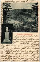 1900 Feketehegy-fürdő, Feketehegy, Schwartzenberg, Cernohorské kúpele (Merény, Vondrisel, Nálepkovo); látkép, Tompa Mihály szobra, emlékmű. Matz Gusztáv kiadása / spa, statue, monument