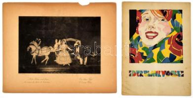 1922 Der blaue Vogel, Zweites Heft, Februar 1922. Német nyelvű színházi, művészeti folyóirat, fekete-fehér és színes képekkel. Kiadói tűzött papírkötés, sérült, középen hajtásnyommal, több kijáró lappal. + 2 db fekete-fehér képmelléklet, lapszéli sérüléssel, lapméret: 25,5x32 cm