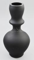 Karcagi ritka modern fekete kerámia váza, jelzés nélkül, hibátlan, m: 32 cm