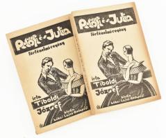 Tiboldi József: Petőfi és Júlia, történelmi regény. Bp., 1936, Kókai Lajos. 4 kötet 2 kötetben. Kiadói papírkötés, felvágaltlan példány, I. kötet gerince kissé sérült.