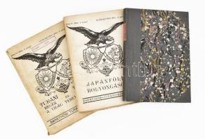 Baráthosi Turáni Könyvei 3 kötete: Baráthosi-Balogh Benedek: Turáni regék és mondák a világ teremtéséről. Baráthosi Turáni Könyvei I. Bp., 1928, Szerzői, (Held Irodalmi és Nyomdavállalat), 159 p. Ötödik ezer. Kiadói papírkötés, borítón bélyegzővel, gerince kissé sérült, néhány lap tetején szöveget nem érintő sérüléssel. + Baráthosi-Balogh Benedek: Japán, a felkelő nap országa. Baráthosi Turáni Könyvei VI. Bp., 1928, Szerzői, (Held Irodalmi és Nyomdavállalat), 159 p. Kiadói papírkötés, gerinc alján apró sérüléssel, máskülönben jó állapotban. + Baráthosi-Balogh Benedek: Szuomi - Eszti. (Finn-észt testvérföldön). Baráthosi Turáni Könyvei IV. Bp., 1927, szerzői kiadás, 160 p. Félvászon kötés, márványozott lapélekkel, kiadói papírborító bekötve, címlapon korabeli tulajdonosi névbejegyzéssel, megerősített kötéssel, helyenként foltos lapokkal.