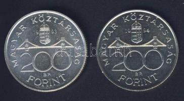 1993-94. 200Ft Ag "MNB" (1x) + "Deák" (1x) T:BU,2