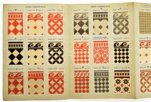 cca 1930 Cementárugyártmányokat Árusító Rt. "C" - jelű mintakönyv márványmozaik és cementlapokról. Bp., Szepes-ny., kihajtható prospektus, díszes mozaikpadló illusztrációkkal, köztük részben art deco és szecesszió is. Kiadói papírkötés, foltos borítóval.