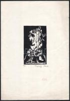 Zsuráffy Mária: Virágcsendélet, 1975. Linómetszet, papír, jelzett, a lap szélén kisebb gyűrődésekkel, 12x7 cm