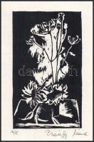 Zsuráffy Mária: Virágcsendélet, 1975. Linómetszet, papír, jelzett, a lap szélén kisebb gyűrődésekkel...