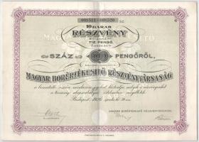 Budapest 1926. "Magyar Borértékesítő Részvénytársaság" 10 részvénye összesen 100P-ről, szelvényekkel, szárazpecséttel (3x) T:VF kis szakadás