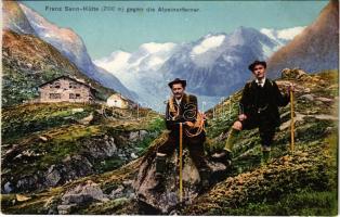 Stubaital (Tirol), Franz Sennhütte gegen die Alpeinerferner / rest hous, mountain climbers (EK)