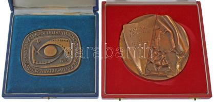 1978. "A Baráti Szocialista Hadseregek X. Filmfesztiválja Veszprém" egyoldalas, öntött bronz plakett, eredeti dísztokban (81x96mm) + 1981. "Katonai Főiskolák IX. Fesztiválja Szolnok 1981" egyoldalas, öntött bronz emlékplakett eredeti dísztokban (~114mm) T:UNC,AU