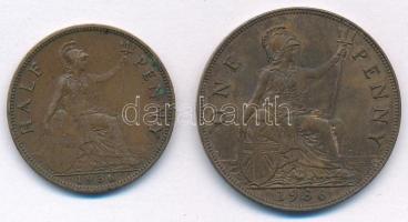 Nagy-Britannia 1936. 1/2p bronz "V. György" + 1p bronz "V. György" T:XF
Great B...