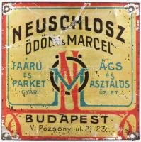 cca 1900 Bp. Pozsonyi út, Neuschlosz Ödön és Marcel faáru és parkettagyár szecessziós reklámtáblája, kopásnyomokkal