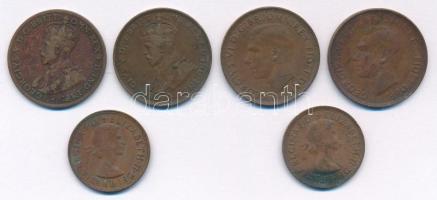 Ausztrália 1920. 1p bronz "V. György" (2x) + 1952. 1p bronz "VI. György" (2x) + 1961-1962. 1/2p bronz "II. Erzsébet" (2xklf) T:XF,VF ph. Australia 1920. 1 Penny bronze "George V" (2x) + 1952. 1 Penny bronze "George VI" (2x) + 1961-1962. 1/2 Penny bronze "Elisabeth II" (2xdiff) C:XF,VF edge error
