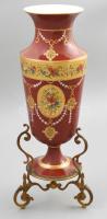 cca 1900 Antik kézzel festett porcelán váza, bronz szerelékkel, számozással, minimális kopottsággal, m: 35,5 cm