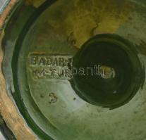 Badár Balázs Mezőtúr Karaffa alakú zöld padlóváza, mázas kerámia, jelzéssel, minimális kopottsággal,...