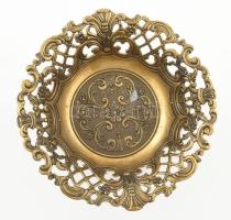 Olasz áttört mintás kínáló, bronzírozott fém, jelzéssel, kis kopással, d: 21,5 cm, m: 8,5 cm