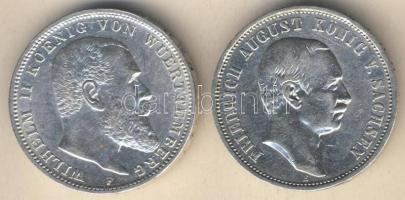 Német Birodalom/Császárság/Szászország 1910. 3M Ag T:3+/3 + Württemberg 1912. 3M Ag T:2 ph.