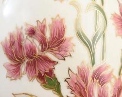 Zsolnay virágmintás váza, jelzéssel, hibátlan, alján mázrepedésekkel, m: 26 cm