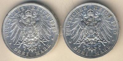 Német Birodalom/Császárság/Szászország 1910. 3M Ag T:3+/3 + Württemberg 1912. 3M Ag T:2 ph