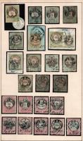 98 db régi magyar és 7 osztrák okmánybélyeg, sok kivágásokon