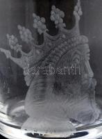 Szent István arckép csiszolással üvegkehely, jelzés nélkül, hibátlan, m: 17 cm