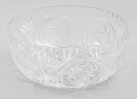 Kristály kínáló, csiszolt mintával, hibátlan, d: 20,5 cm, m: 8,5 cm