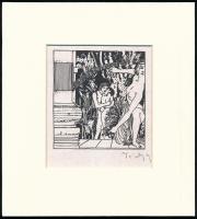 Tichy Gyula (1879-1920): Szerelem a kertben, nyomat, paszpartuban, 9,5×8,5 cm