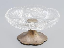 Csiszolt ólomkristály kínáló, ezüst (Ag) talppal, jelzéssel, d: 22 cm, m: 11,5 cm