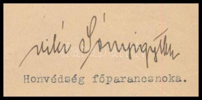 1936 Vitéz Sónyi Hugó (1883-1958) gyalogsági tábornok, a M. Kir. Honvédség főparancsnokának autográf...