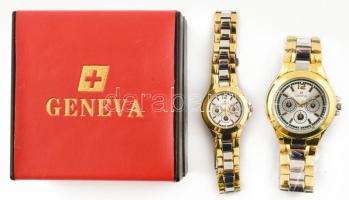 Geneva férfi és női karóra, kvarc, fém szíjjal, szép állapotban, díszdobozban