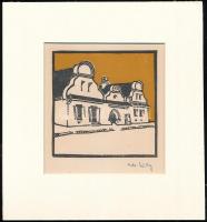 Kós Károly (1883-1977): Barokk ház. Linómetszet, papír, paszpartuban, utólagos jelzéssel, 10×10 cm