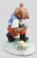 Herendi mézet cipelő medve, kézzel festett, jelzett, hibátlan, m:14 cm