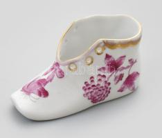 Herendi porcelán Apponyi mintás cipő, kézzel festett, hibátlan, jelzett, h: 10,5 cm