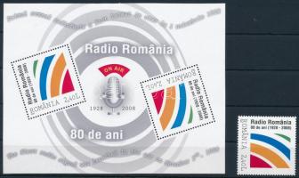 80 éves a román rádió bélyeg + blokk, 80 years of Romanian radio stamp + block