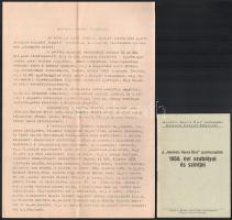 1950 "Munkára, Harcra Kész" sportmozgalom jelvénytervezési pályázatának hirdetménye, 2 p. + A "Munkára, Harcra Kész" sportmozgalom 1950. évi szabályai és szintjei, 40 p. Eredeti borítékban, a Magyar Képzőművészek és Iparművészek Szövetsége által Kaesz Gyuláné Lukács (Lukáts) Kató (1900-1990) illusztrátor, grafikusművész részére címezve.