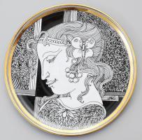 Hollóházi Szász Endre tervezte falitál, matricás, jelzett, hibátlan, d:20 cm