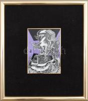 Hollóházi Szász Endre által tervezett porcelán kép, 11,5x8,5 cm, keretbe ragasztva, hibátlan