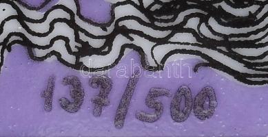 Hollóházi Szász Endre által tervezett porcelán kép, 11,5x8,5 cm, keretbe ragasztva, hibátlan