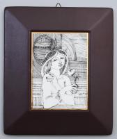 Hollóházi Szász Endre által tervezett porcelán kép, 12,5x8,5 cm, keretezve, hibátlan