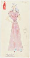 Radó Zsuzsa divattervező, működött a XX. sz. közepén: Rószaszín ruhaterv, 1940 k. Ceruza, akvarell, papír, pecséttel jelzett. 29x15 cm