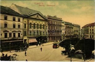 Olomouc, Olmütz; Oberring, Theaterlinie, Cafe Ruprecht / street, tram, cafe, shop of Heinrich Spitz and Strobl-Mader