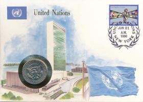 Amerikai Egyesült Államok 1985P 1/2$ "Kennedy" Cu-Ni "ENSZ" felbélyegzett borítékban T:AU  USA 1985P 1/2 Dollar "Kennedy" Cu-Ni, in "United Nations" envelope with stamp and cancellation C:AU